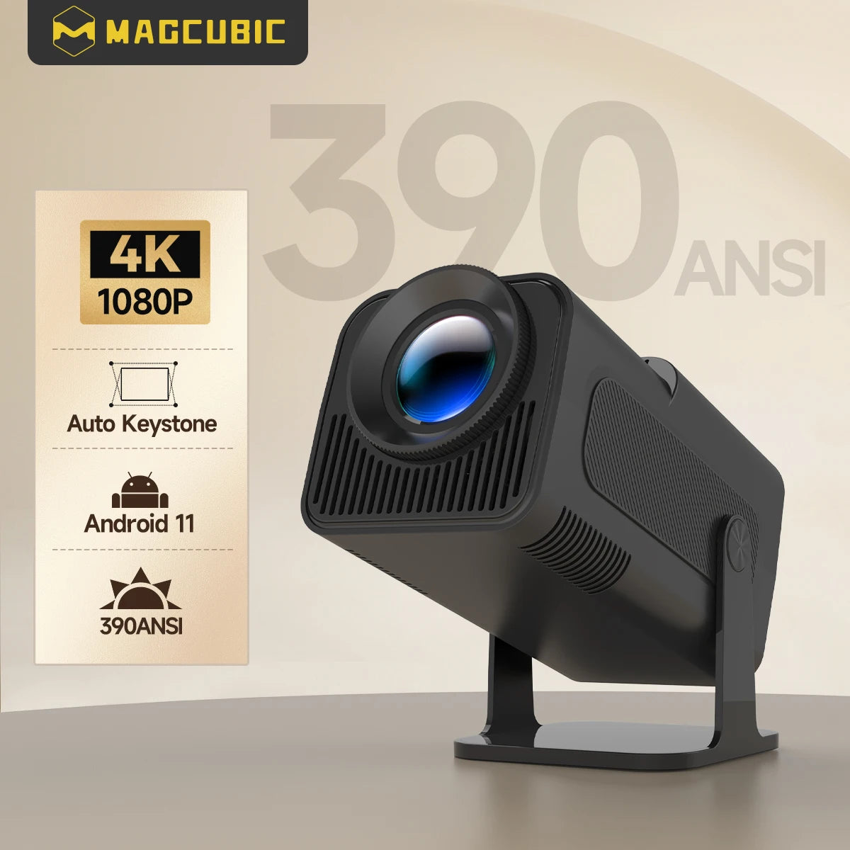 HY320 4K HD WiFi6 Portable Projector - Android 11, 390 ANSI, Bluetooth 5.0, 1920x1080P, Upgraded Outdoor Experience